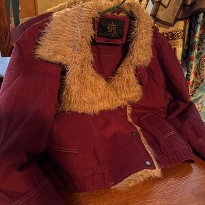 FINAL PRICE!!!  STS Ranchwear Women's Maroon Teddy Jacket with Faux Fur